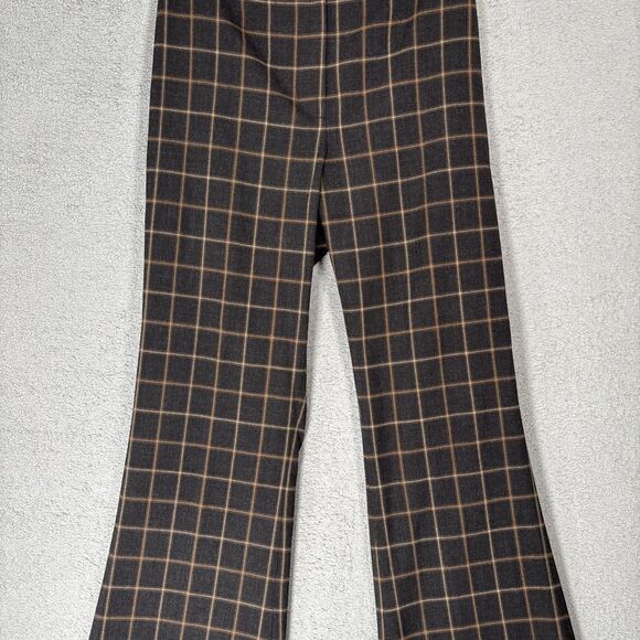 Womens Size Small Brown Plaid Pants Wide Leg Flare Dark Academia Heritage Basics - Picture 3 of 11
